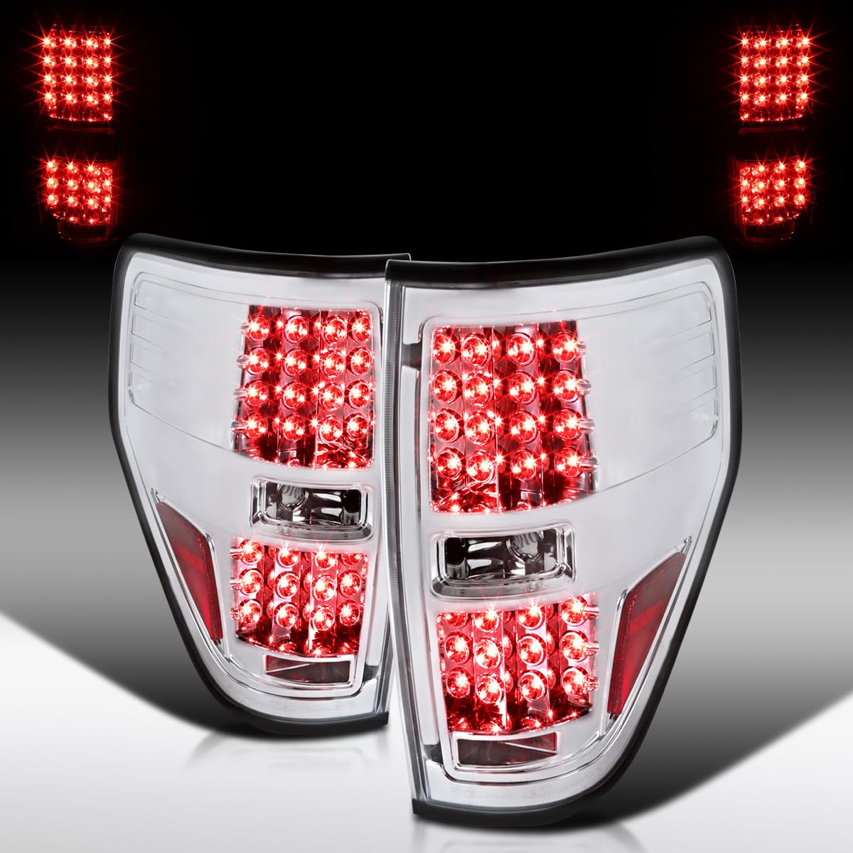 AUTOZENSATION LED Tail Lights for 2009-2014 Ford F-150 - Pair of Left & Right Chrome Housing Clear Lens Replacement Lights - Perfect for Night Driving & Enhanced Vehicle Style