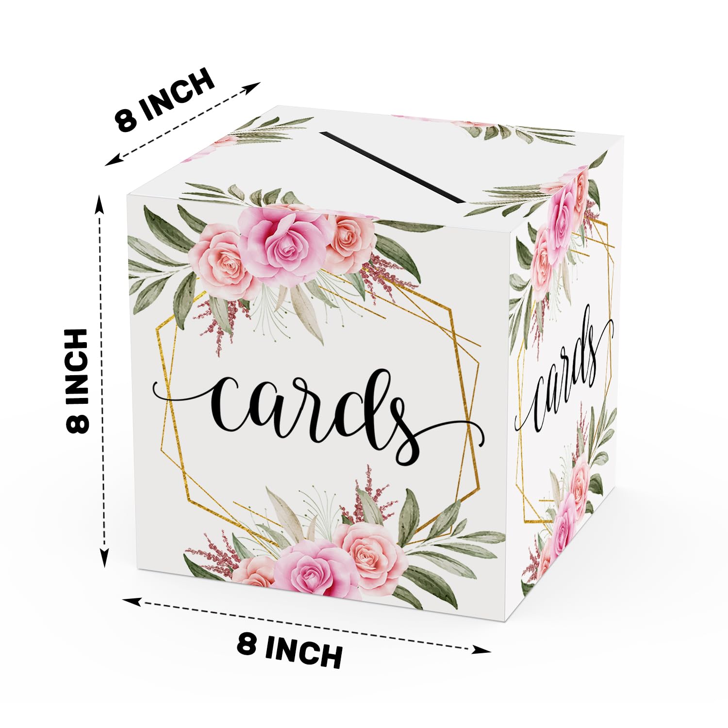 8x8x8 Inch Greenery Pink Floral Card Box - Elegant Gift Money Holder for Weddings, Birthdays, Bridal Showers & Baby Showers | Perfect Party Decoration & Envelope Storage Solution