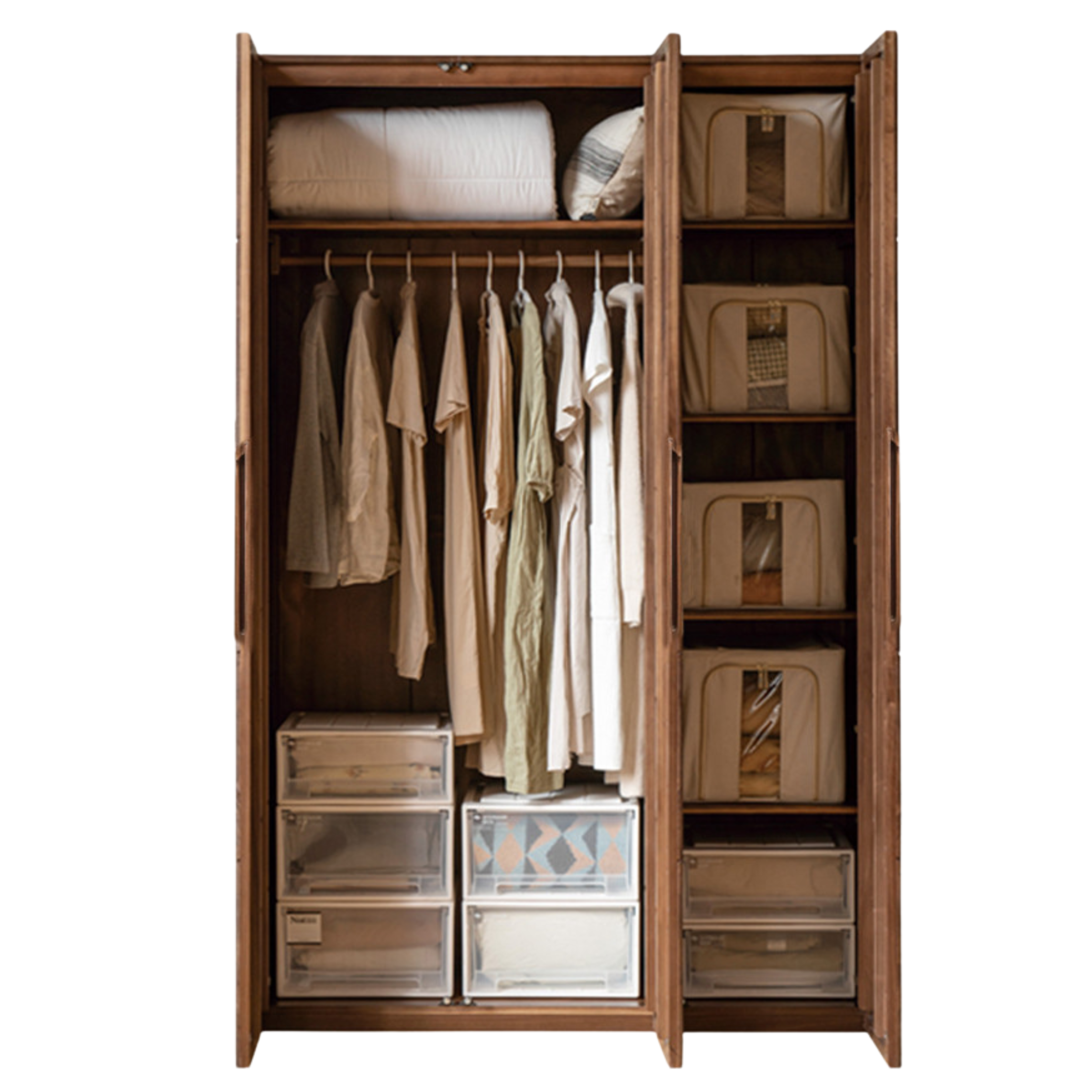 53.1x23.2x78.7 inch / 135x59x200 cm/ Rich Dark Walnut color / three-door wardrobe
