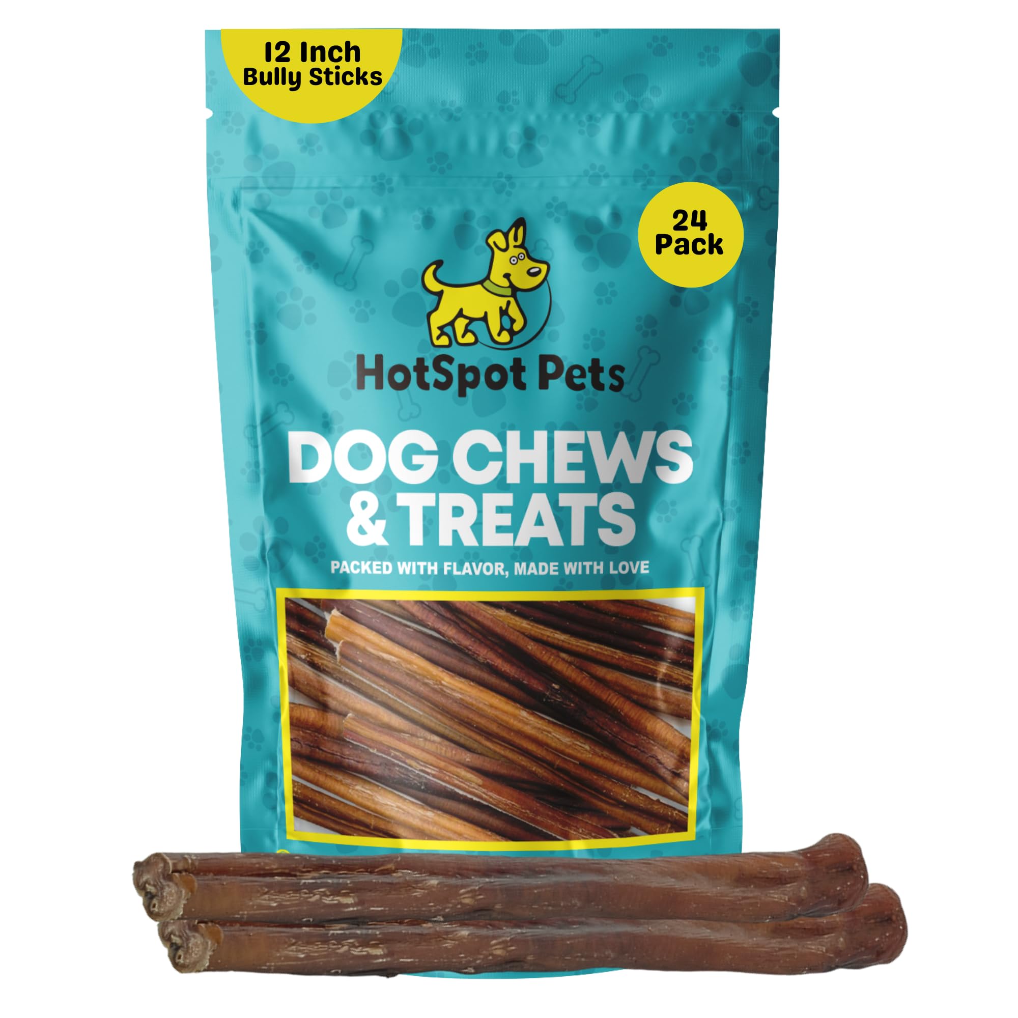 Premium All-Natural Beef Bully Sticks for Dogs - Single Ingredient, Fully Digestible & Rawhide-Free Dog Chews (12 Inch, 24 Count) | Long-Lasting Dental Treats for Aggressive Chewers & Training Rewards
