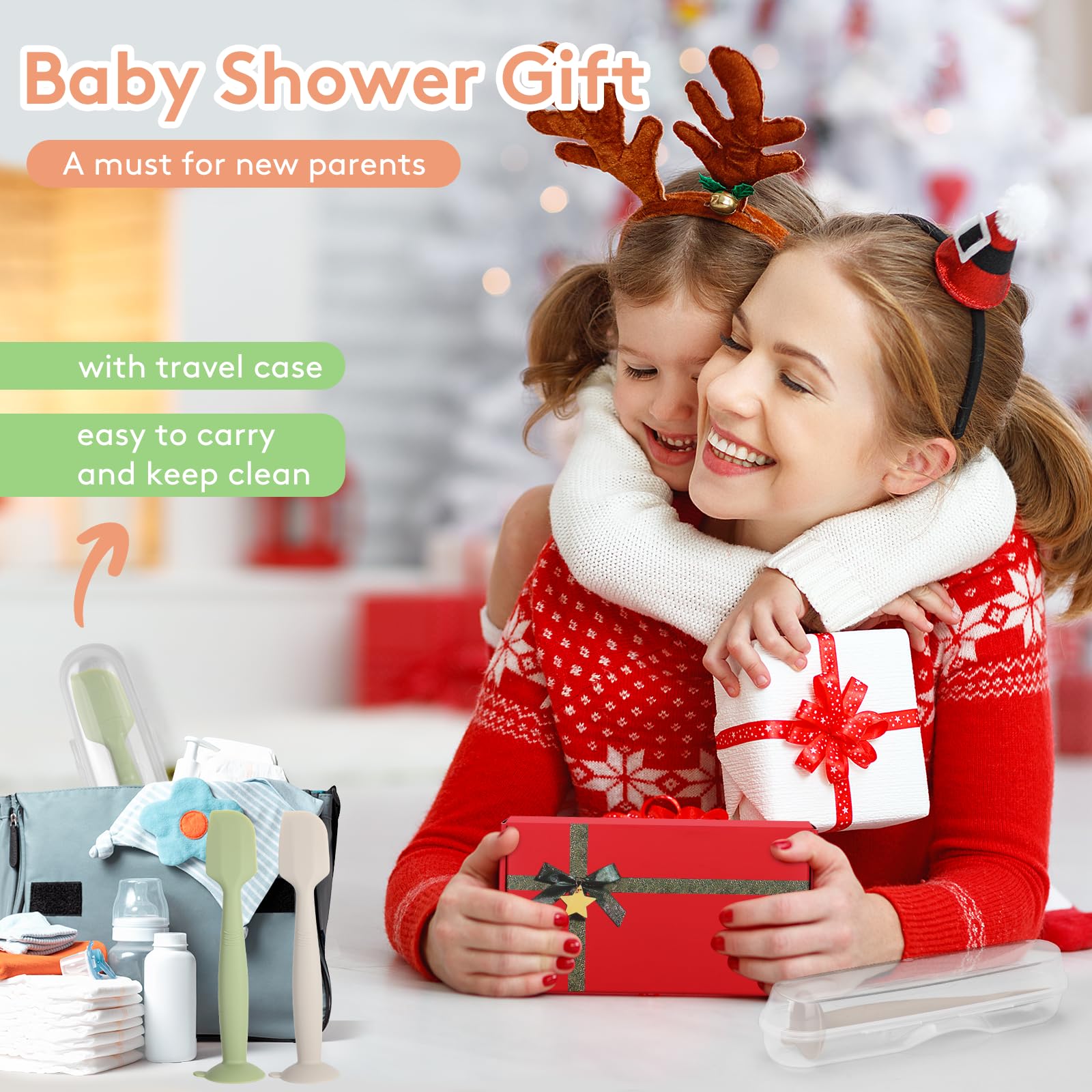 Baby Diaper Cream Spatula Set with Travel Case & Gift Box - 2 Large Soft Butt Paste Applicators for Diaper Rash Care | Perfect for On-the-Go Parents & Baby Care Essentials