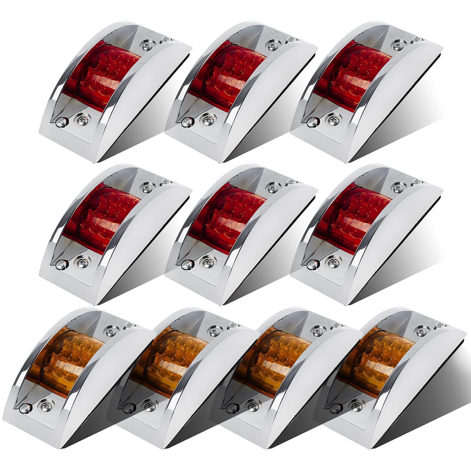 Partsam 6 Amber & 4 Red LED Truck Trailer Marker Lights - 12 LED Sealed Surface Mount Clearance Lights with Chrome Plastic Housing - Perfect for Semi Trucks, Trailers & Heavy Duty Vehicles
