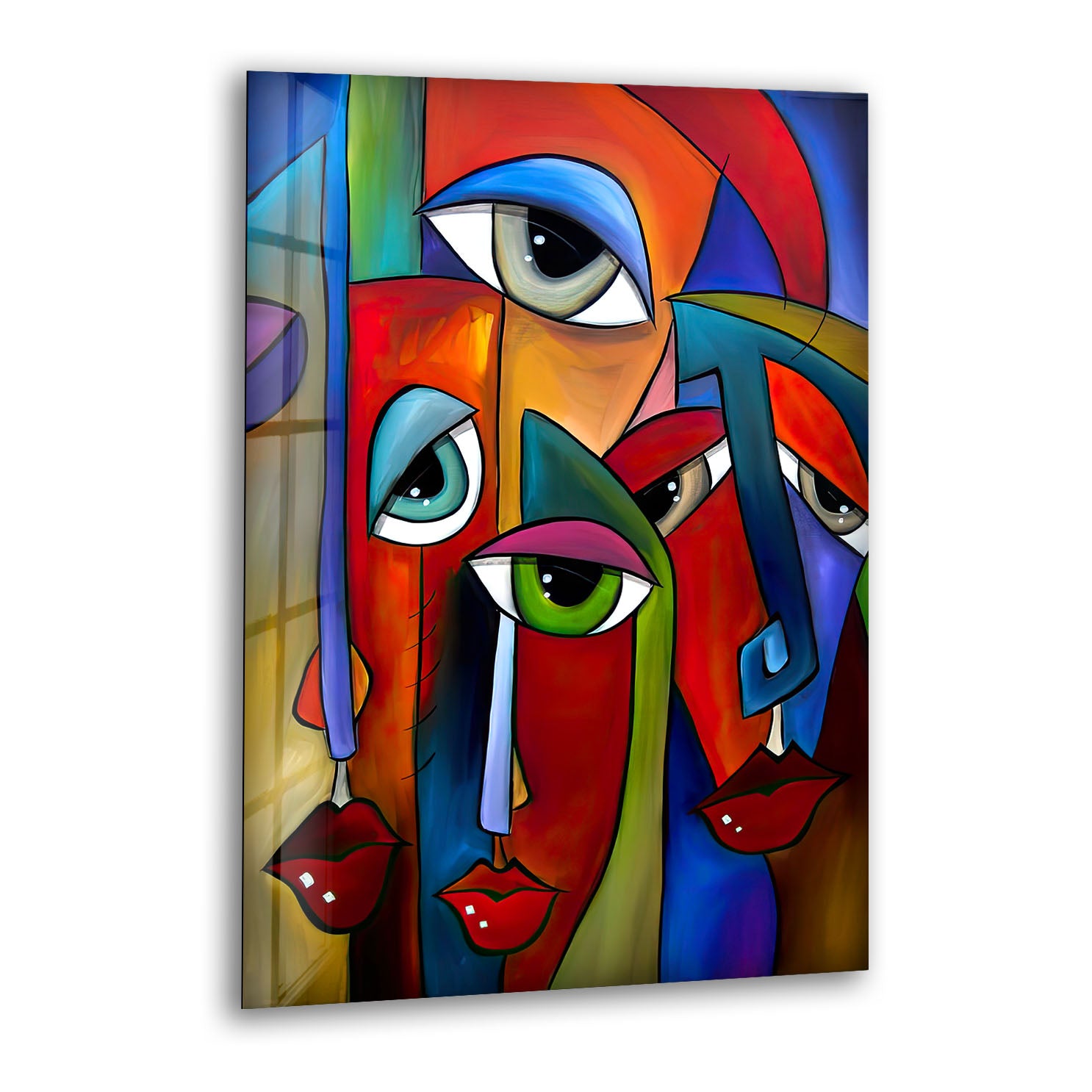 Abstract Face Wall Art - Colorful Cubist Glass Print with Modern Pop Art Expression for Bold Interiors | Unique Home Decor for Living Room, Bedroom & Office | Perfect Gift for Art Lovers