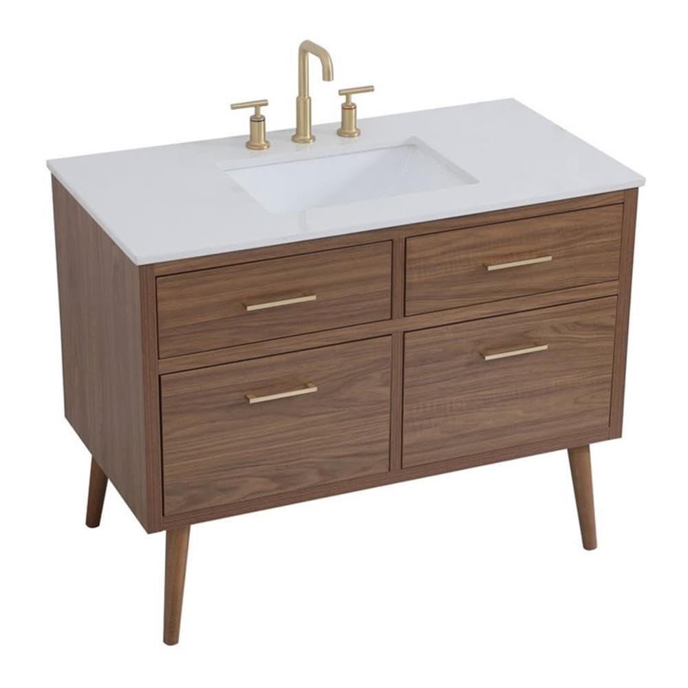 42 Inch Bathroom Vanity Cabinet with Sink - Elegant Walnut Brown Finish for Modern Bathroom & Kitchen Remodeling | Perfect for Small Space Bathrooms & Powder Rooms