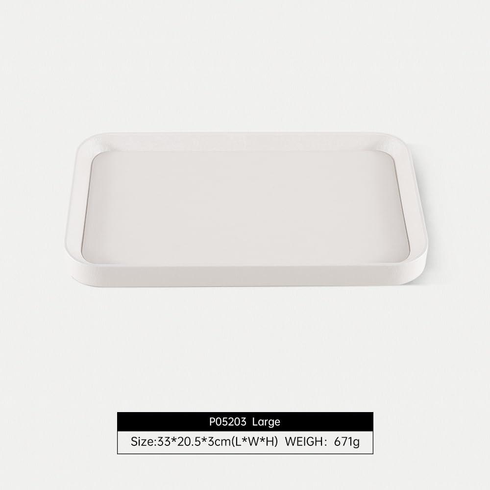 PU Leather Jewelry Display Tray - Gold Bangle & Pendant Storage Organizer for Earrings, Rings, Necklaces - Countertop Shop Holder Plate - Perfect for Retail Stores, Boutiques & Home Organization (White, Large)