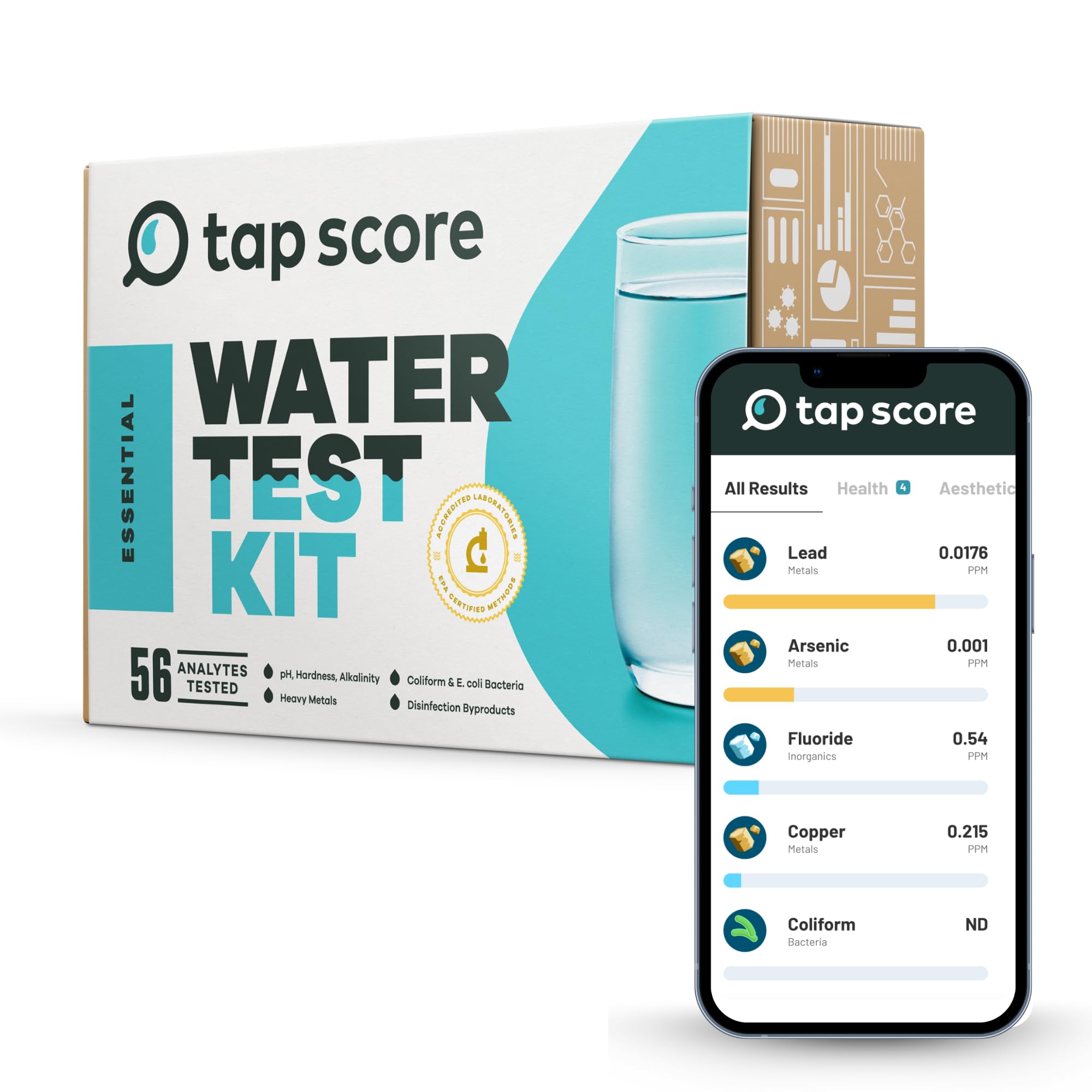Essential Home Water Test Kit for Drinking & Tap Water | EPA Certified Testing for Lead, Bacteria, Heavy Metals & 50+ Parameters | Perfect for Well Water, Aquariums & Emergency Preparedness