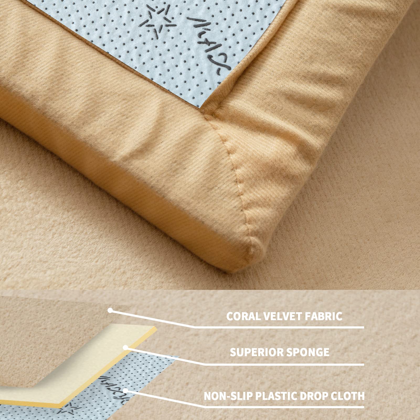 MAXYOYO Baby Play Mat - Soft Coral Velvet Thick Japanese Tatami Rug with Non-Slip Backing, Beige | Perfect for Nursery, Playroom & Kids' Floor Activities