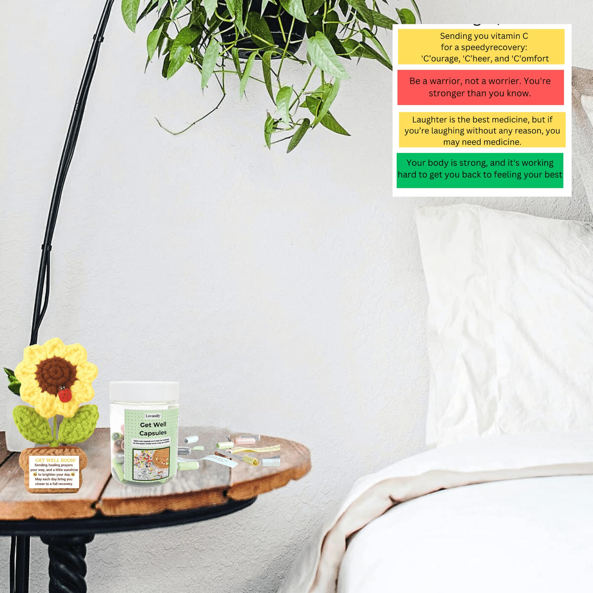 Get Well Soon Gift Basket - Inspirational Message Capsule Bottle with Crochet & Card for Women, Men, Patients - Thoughtful Recovery Present After Surgery, Chemo, Illness - Perfect for Friends, Family & Coworkers | Hospital Care Package, Post-Surgery Cheer, Cancer Support Gift