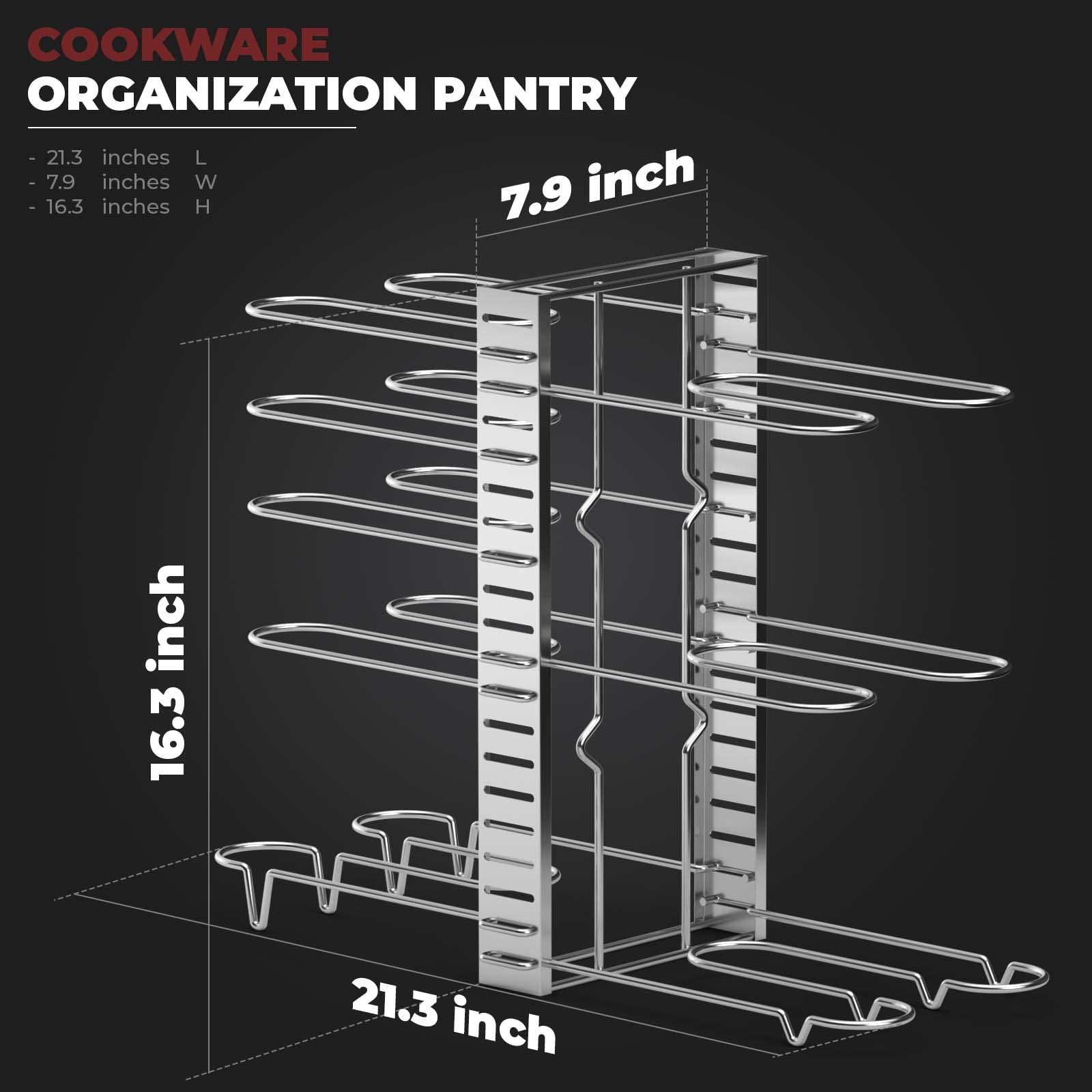 Vdomus Adjustable Pot Rack Organizer - 3 DIY Methods for Kitchen Cabinet Storage, Space-Saving Pan and Lid Holder for 8+ Pots & Pans (Silver) - Perfect for Small Kitchens, Apartment Cooking & Cabinet Organization