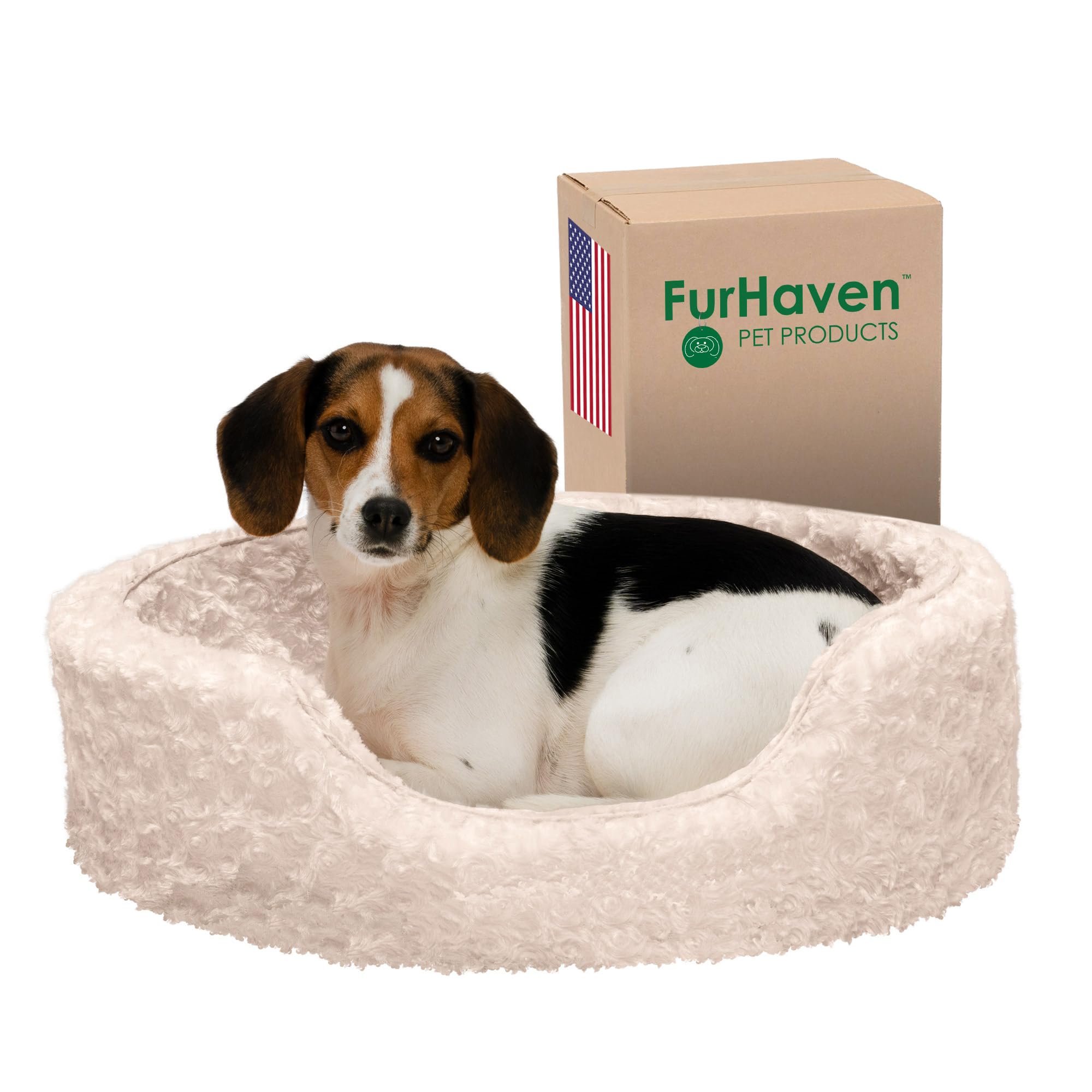 Furhaven Ultra Plush Faux Fur Dog Bed for Small & Medium Dogs Up to 18 lbs - Removable Washable Cover with Pillow Cushion Insert - Cream Color Medium Oval Pet Bed - Perfect for Living Room, Bedroom or Crate Comfort