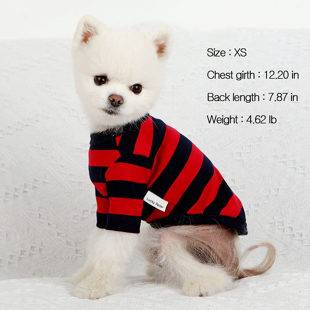 Soft Breathable Cotton Rugby Striped Dog T-Shirt for Small & Large Dogs - Pet Clothes (X-Small, Red/Navy) - Perfect for Daily Walks, Playtime & Photo Shoots