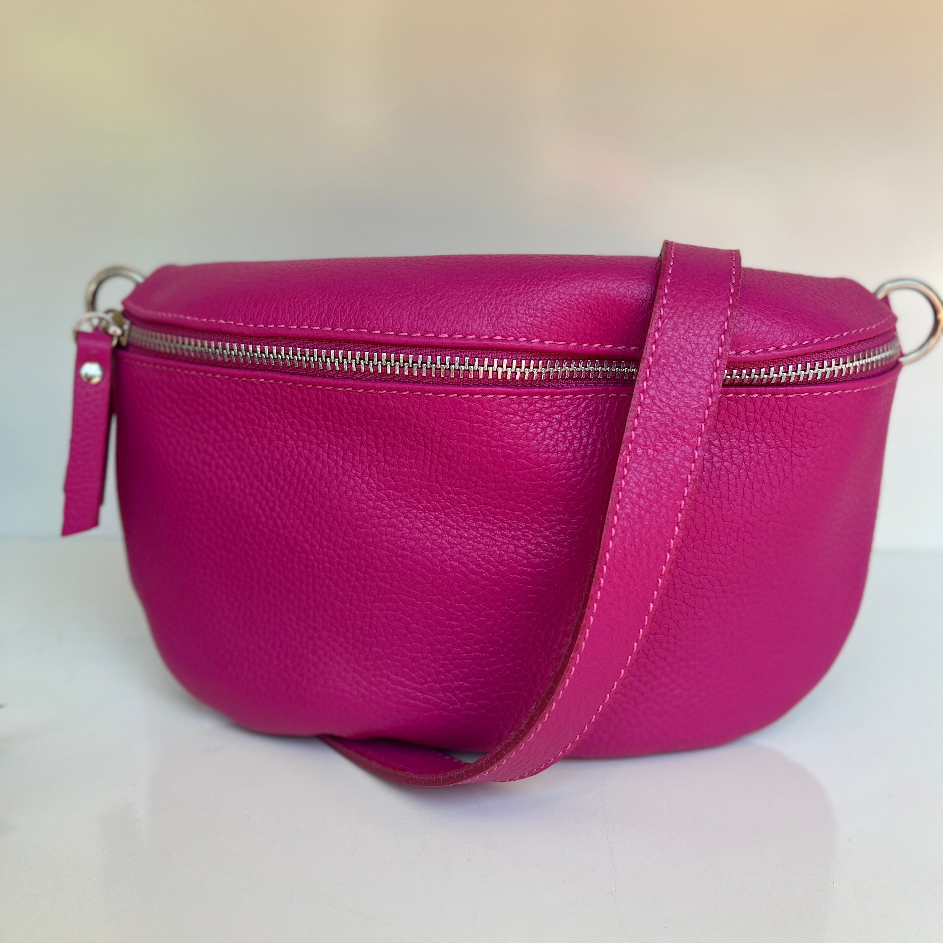 Fabucci Pink Leather Bum Bag for Women - Stylish Waist Pack Fanny Pack for Travel, Running, Hiking & Everyday Use