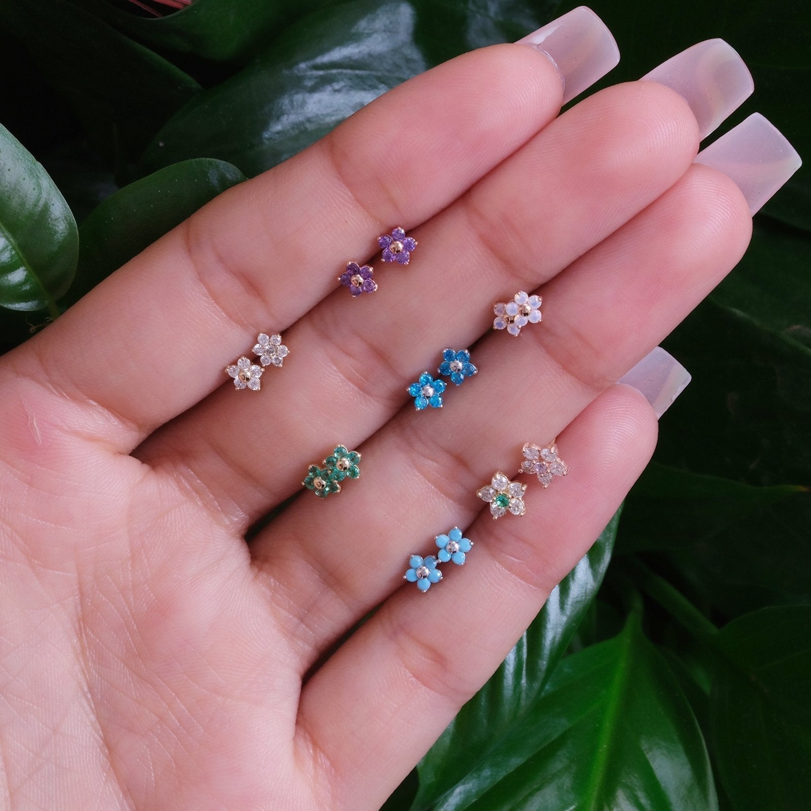 14K Yellow Gold Blue Topaz Flower Stud Earrings for Women – Dainty Floral Jewelry for Everyday Wear & Special Occasions