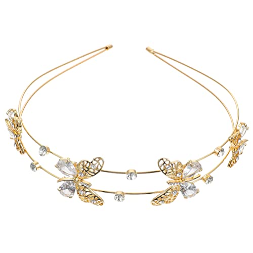 Elegant Rhinestone Butterfly Wedding Headband - Gold Alloy Bridal Hair Accessory with Pearl & Flower Decor for Brides, Bridesmaids, Prom | Perfect for Weddings, Parties, Special Occasions
