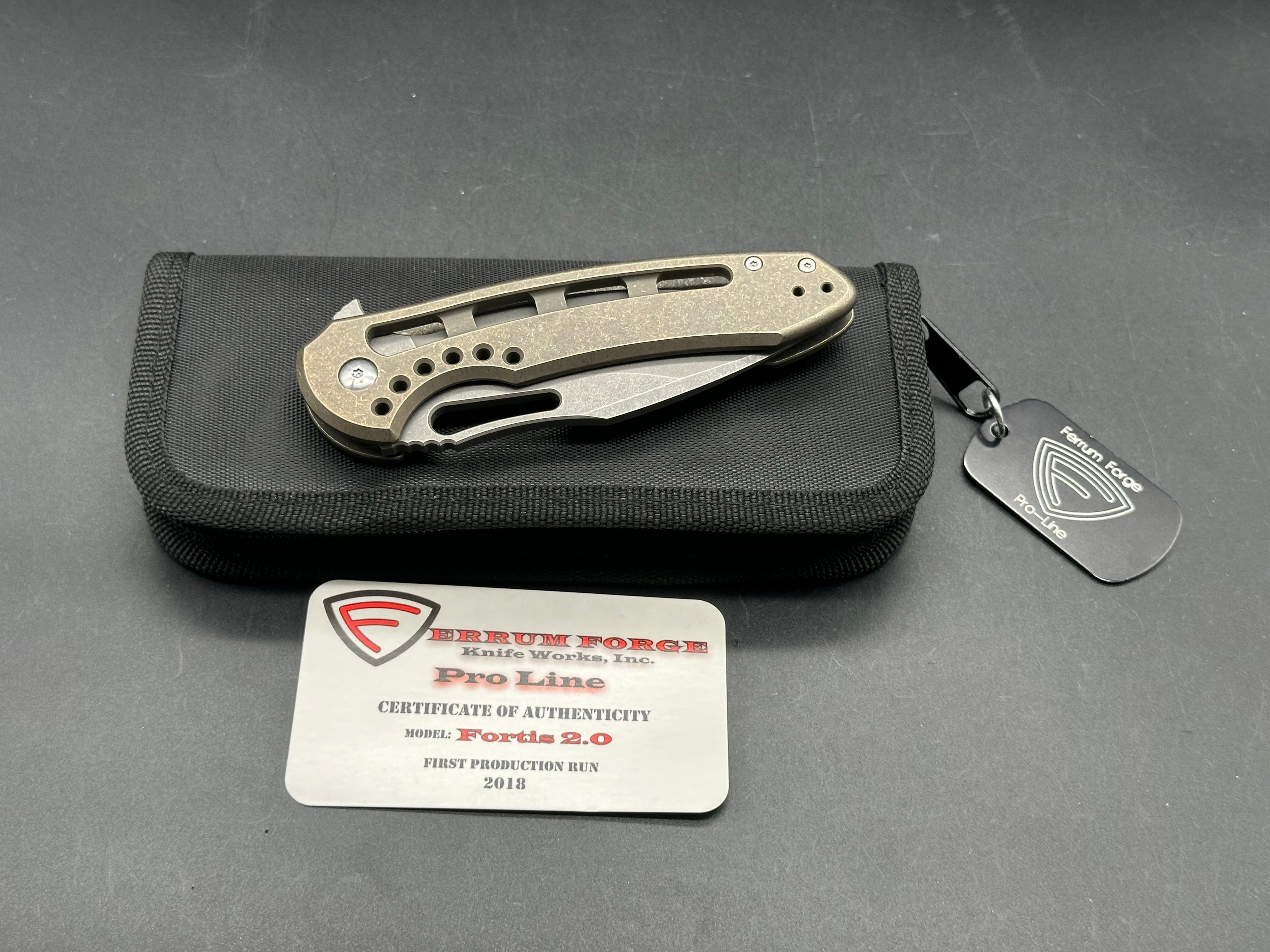 Ferrum Forge Pro Series Fortis 2.0 Folding Knife - Stonewashed CPM S35VN Blade & Bronze Anodized Titanium Handles - EDC Pocket Knife for Outdoor, Camping, Hiking and Survival Gear