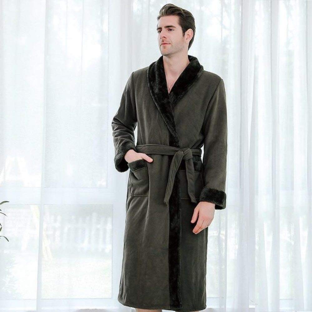 AAJIA Winter Flannel Bathrobe for Men & Women - Long Kimono Robe with Coral Fleece, Warm Sleepwear & Nightgown, Mid-Length Home Loungewear, Green XXL - Perfect for Cozy Nights, Spa Days & Winter Relaxation