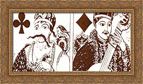 Heorhiy Narbut Gold Ornate Wood Framed Playing Cards Canvas Art - 24x14 Inches Wall Decor for Game Room, Casino Theme, or Vintage Home Decor