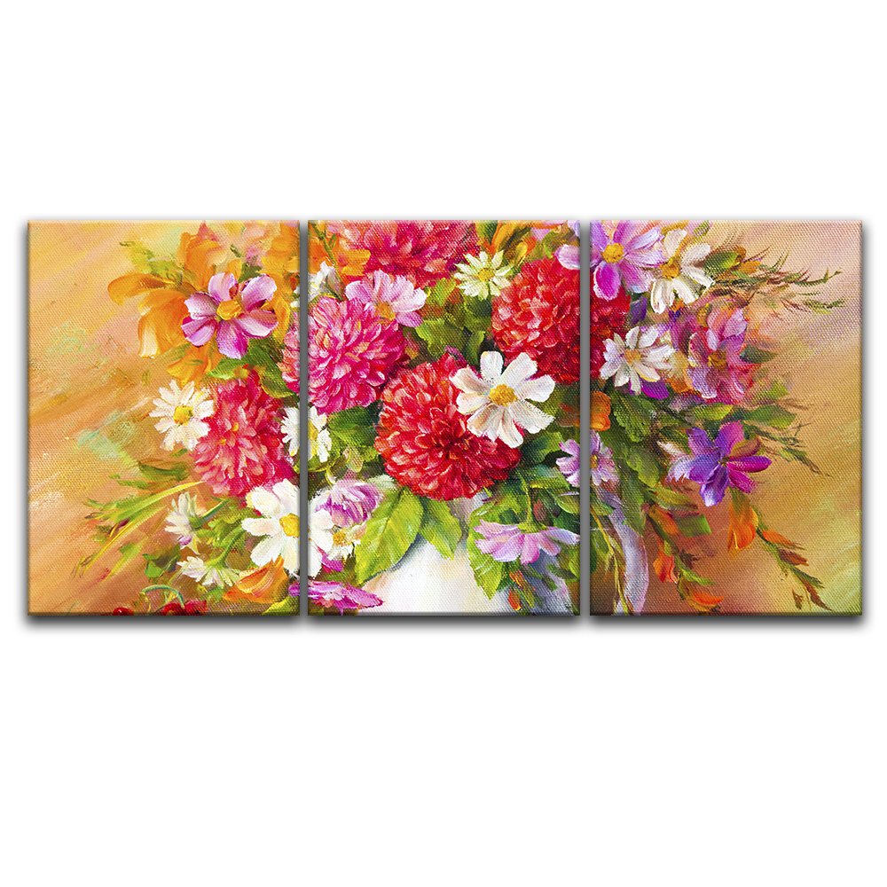 Wall26 3-Panel Floral Canvas Wall Art - Oil Painting Style Flower Triptych - Giclee Print Gallery Wrapped Modern Home Decor - 16