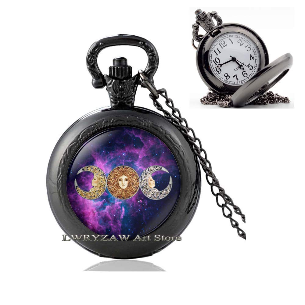 Wiccan Moon Pocket Watch Necklace - Gothic Moon Pendant Jewelry for Women, Best Friend Gift, Halloween & Witchy Aesthetic Accessories - Perfect for BFF Gifts, Cosplay & Spiritual Occasions (Style M310)