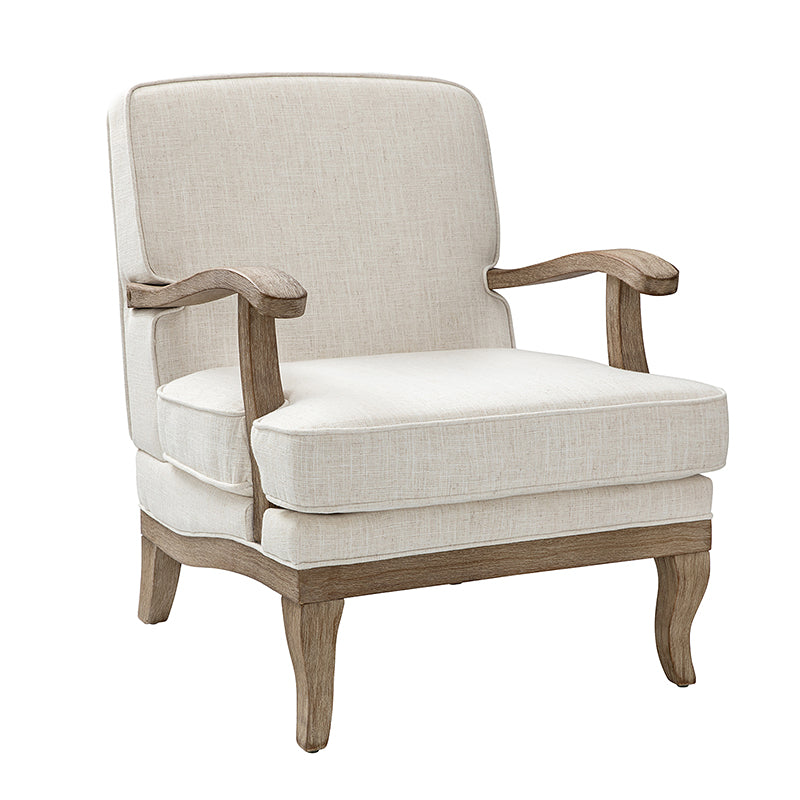 Randolph Farmhouse Upholstered Accent Chair with Wooden Legs - Comfortable Living Room Armchair for Home Decor, Reading Nook & Cozy Sitting Area (Multiple Style Options Available)