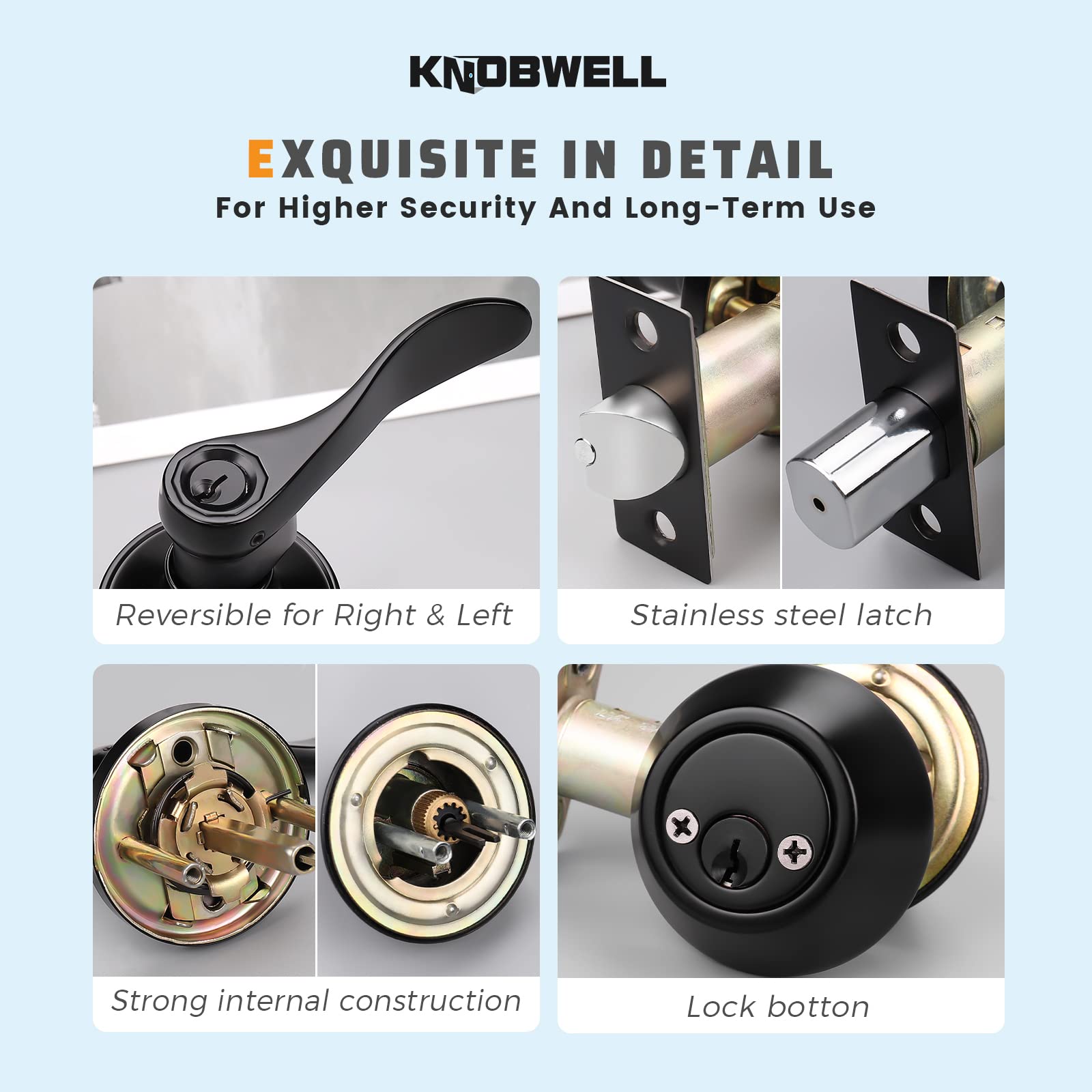 KNOBWELL Matte Black Exterior Door Lever Lock Set with Double Keyed Deadbolt - Keyed Alike Entry Door Handle for Enhanced Home Security - Perfect for Front Doors, Back Doors & Patio Access