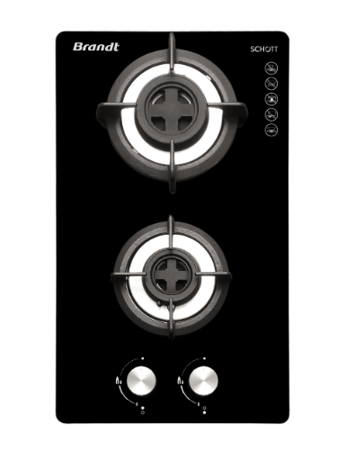 Brandt TG2232BBP 30cm Black Gas Hob with Battery/Electric Ignition - Compatible with Town Gas/PUB - Perfect for Modern Kitchens & Small Spaces