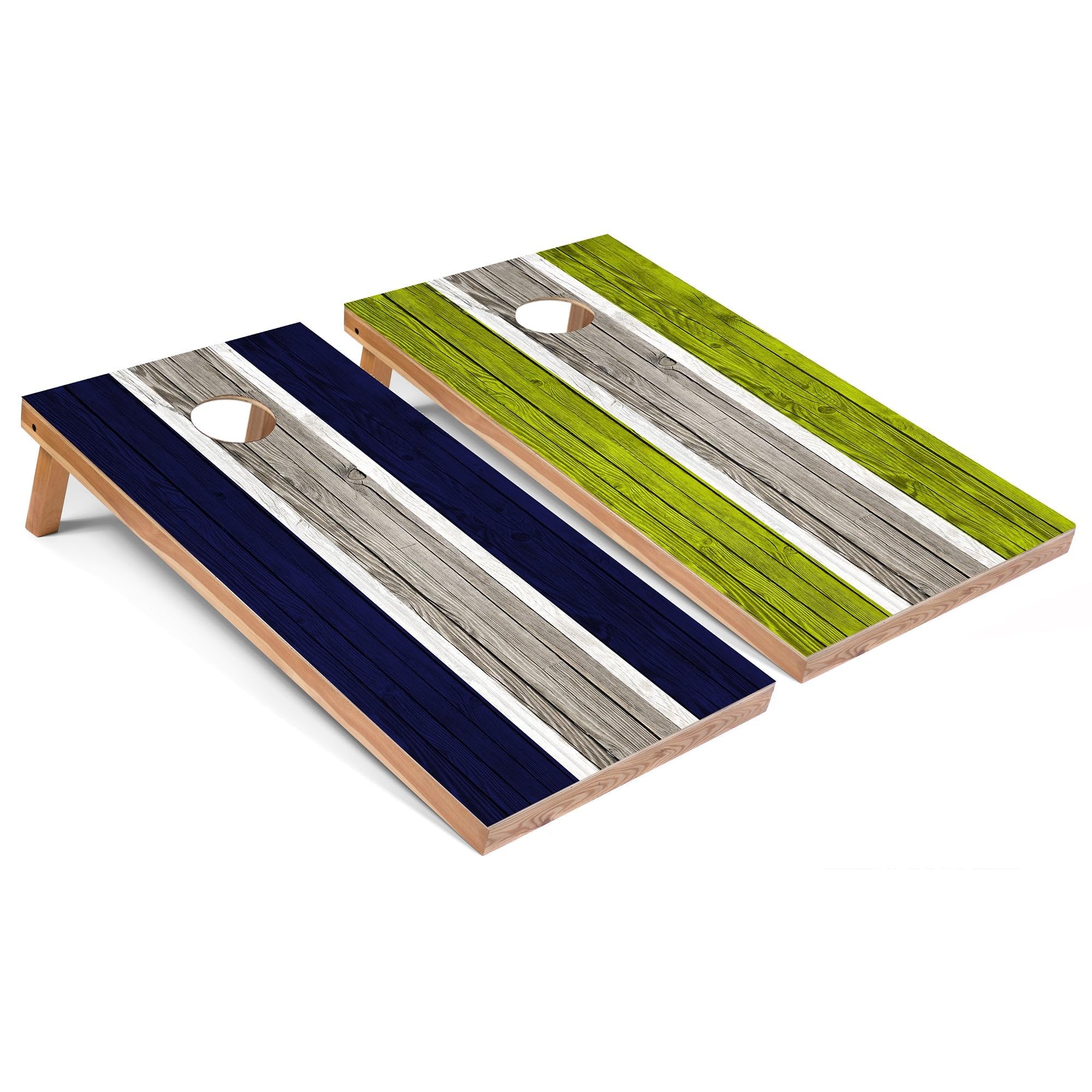 Premium Navy & Lime Striped Regulation 2x4 Cornhole Board Game Set - Includes 2 Boards, 8 Bean Bags & Carrying Case - Perfect for Backyard Parties, Tailgating & Outdoor Events
