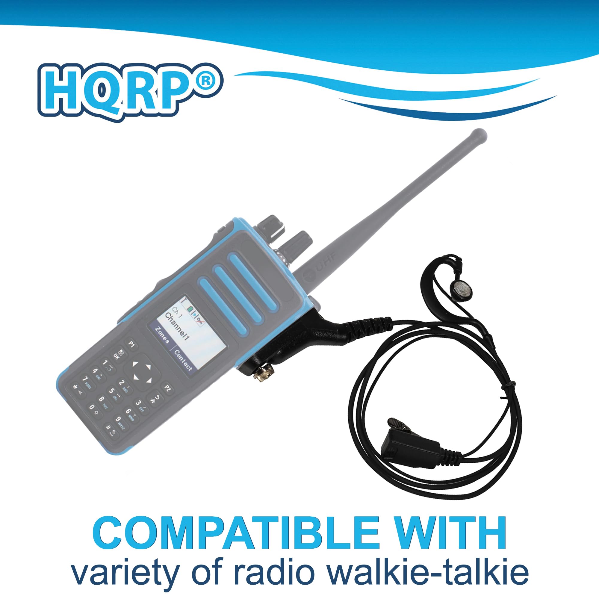 HQRP 4-Pack G-Shape Earpiece Headset with PTT Mic - Compatible with Motorola DGP6150+, DP3400, DP3401 & Sun Meter - Ideal for Two-Way Radios, Security, Construction & Outdoor Communication