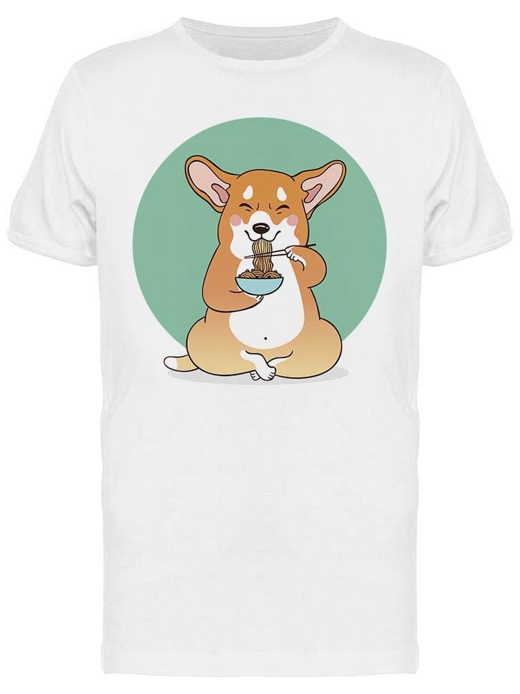 Corgi Eating Ramen T-Shirt for Men - Cute Dog & Japanese Noodle Graphic Tee - Casual Wear, Anime Lover Gift, Street Fashion