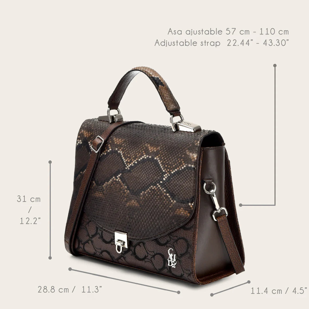 BOD95PH Fashionable Women's Chocolate Brown Python Print Tote Bag - Elegant Dressy Handbag for Work, Travel & Shopping
