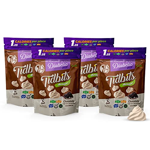 TIDBITS FUN BITES Sugar-Free Chocolate Snacks 4-Pack | Diabetic Friendly, Gluten Free, Low Calorie & Low Carb Healthy Meringue Cookies | Perfect for Keto Diet, Weight Loss & Office Snacking