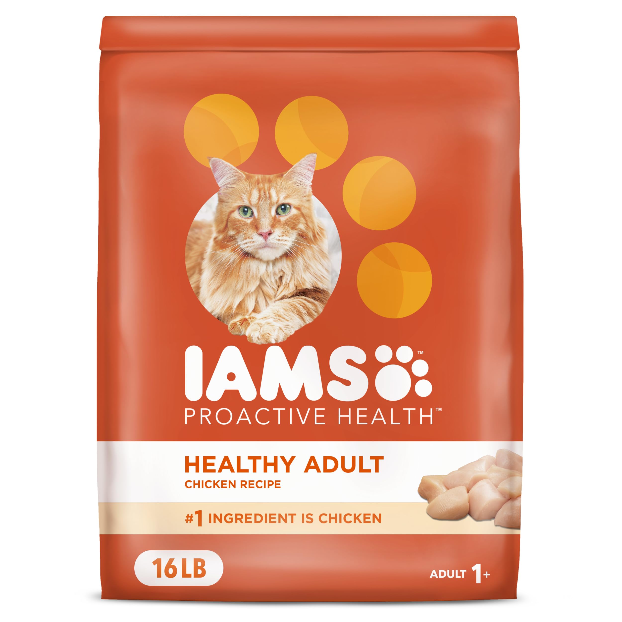 IAMS Proactive Health Healthy Adult Dry Cat Food with Chicken - 16 lb. Bag for Indoor & Outdoor Cats | High Protein Cat Kibble for Weight Maintenance & Digestive Health