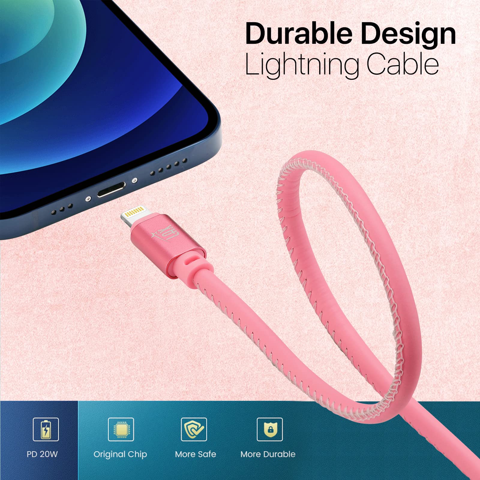 Glow in The Dark USB A to Lightning Cable 10ft - Fast Charging Cable for iPhone, iPad, iPod - Pink Apple MFi Certified Lightning Cable for All Apple Devices - Perfect for Night Use, Travel, and Home Charging