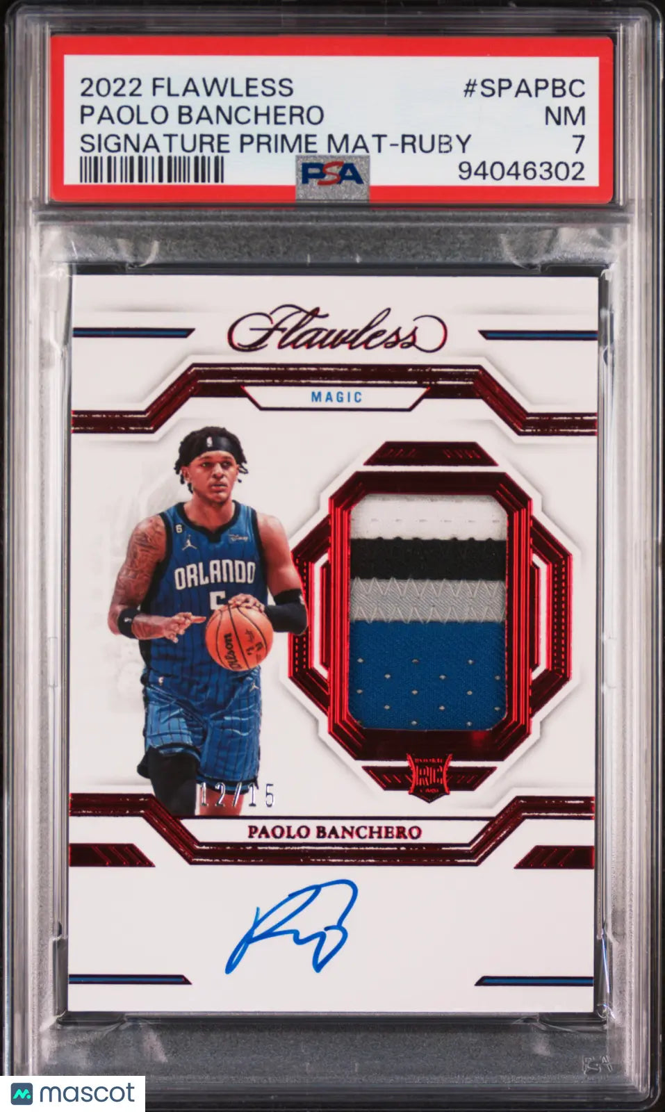 2022 Panini Flawless PSA 7 Paolo Banchero Rookie Card Prime Material Auto Ruby 02/15 - Rare Basketball Collectible for Display & Investment