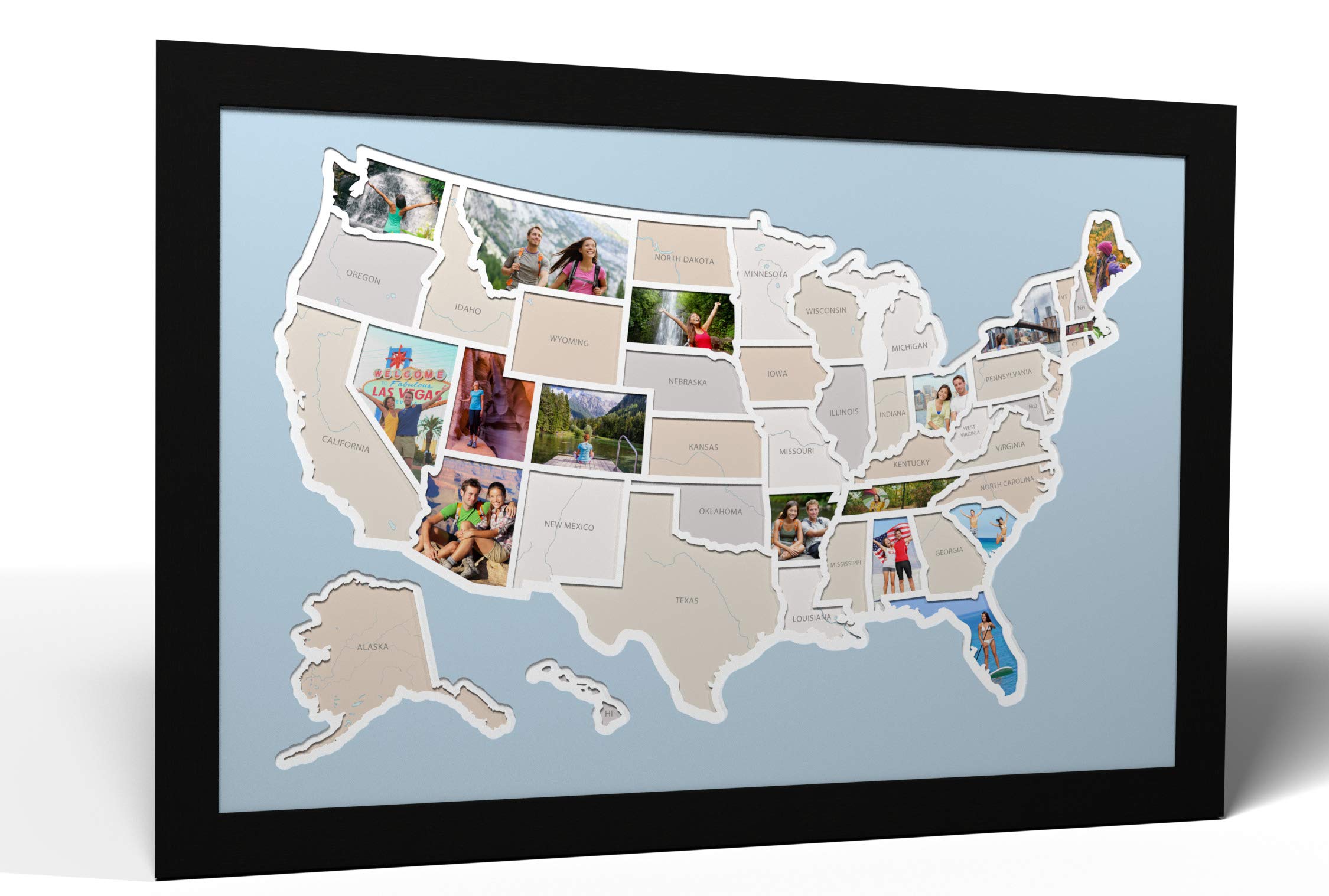 50 States USA Photo Map - American Made Wall Art with Optional Black Frame - Perfect for Home Decor, Office & Gifts (Caribbean Map Included)