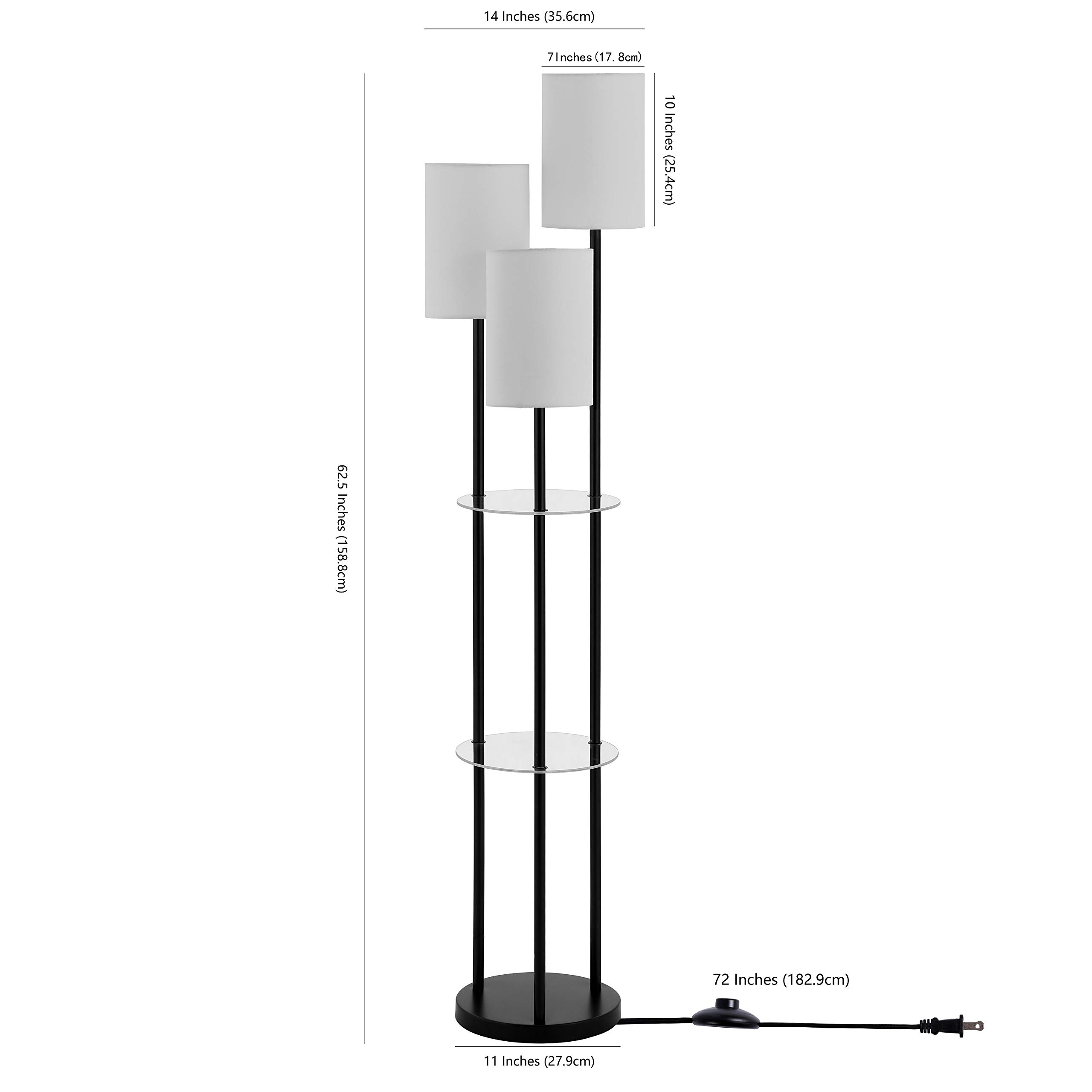 SAFAVIEH Soren 63-inch 3-Light Floor Lamp with Glass Shade & Black Iron Base - LED Bulb Included - Modern Lighting for Living Room, Bedroom & Office Decor