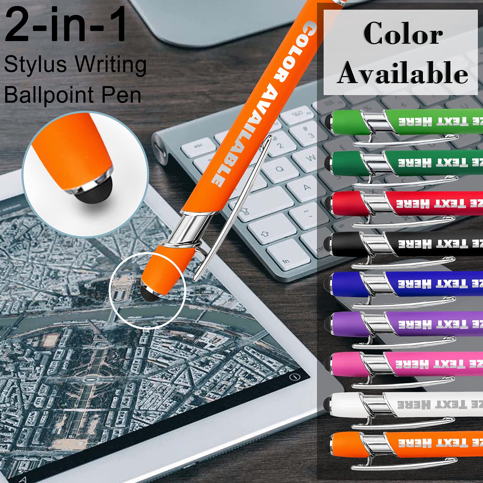 500 Custom Engraved Ballpoint Pens with Business Name, Logo & Message - Bulk Personalized Pens with Stylus for Office, School, Promotions - Medium Point Black Ink (24 Pack) - Perfect for Birthdays, Anniversaries & Graduation Gifts