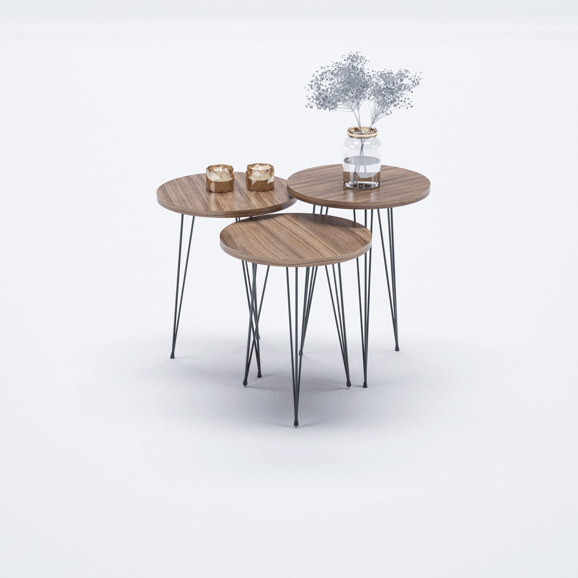 Modern Woodgrain Round Nesting Coffee Table Set of 3 - Living Room Side Tables, End Tables, Nightstands - Perfect for Small Spaces & Home Decor
