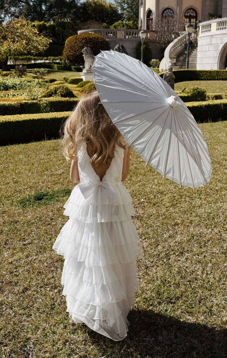 Lovebug Dress - Elegant White Tulle Party Dress for Girls | Perfect for Birthday, Wedding & Special Occasions
