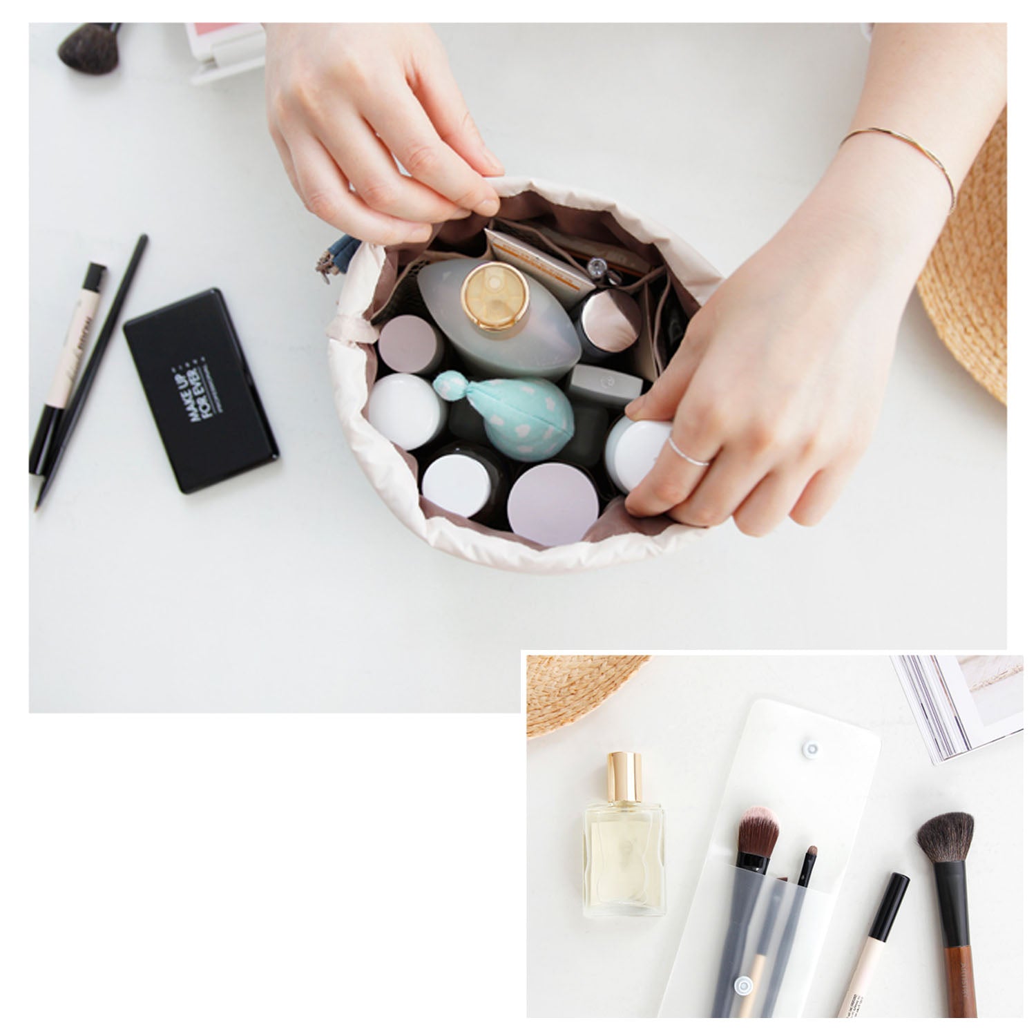 Portable Makeup Bag with Flamingo Print - Waterproof Travel Cosmetic Organizer for Women | Perfect for Travel, Gym, and Everyday Use