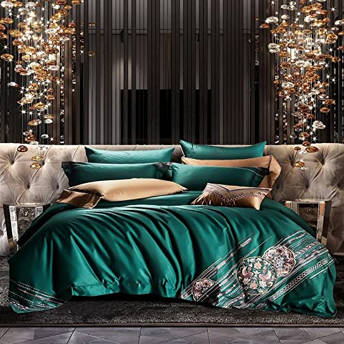 Luxury Vintage Embroidery Egyptian Cotton Bed Sheet Set - Queen & King Size Duvet Cover with Pillowcases - Soft, Comfortable Bedding for Elegant Bedroom Decor | Perfect for Master Suites, Guest Rooms & Upscale Hotels