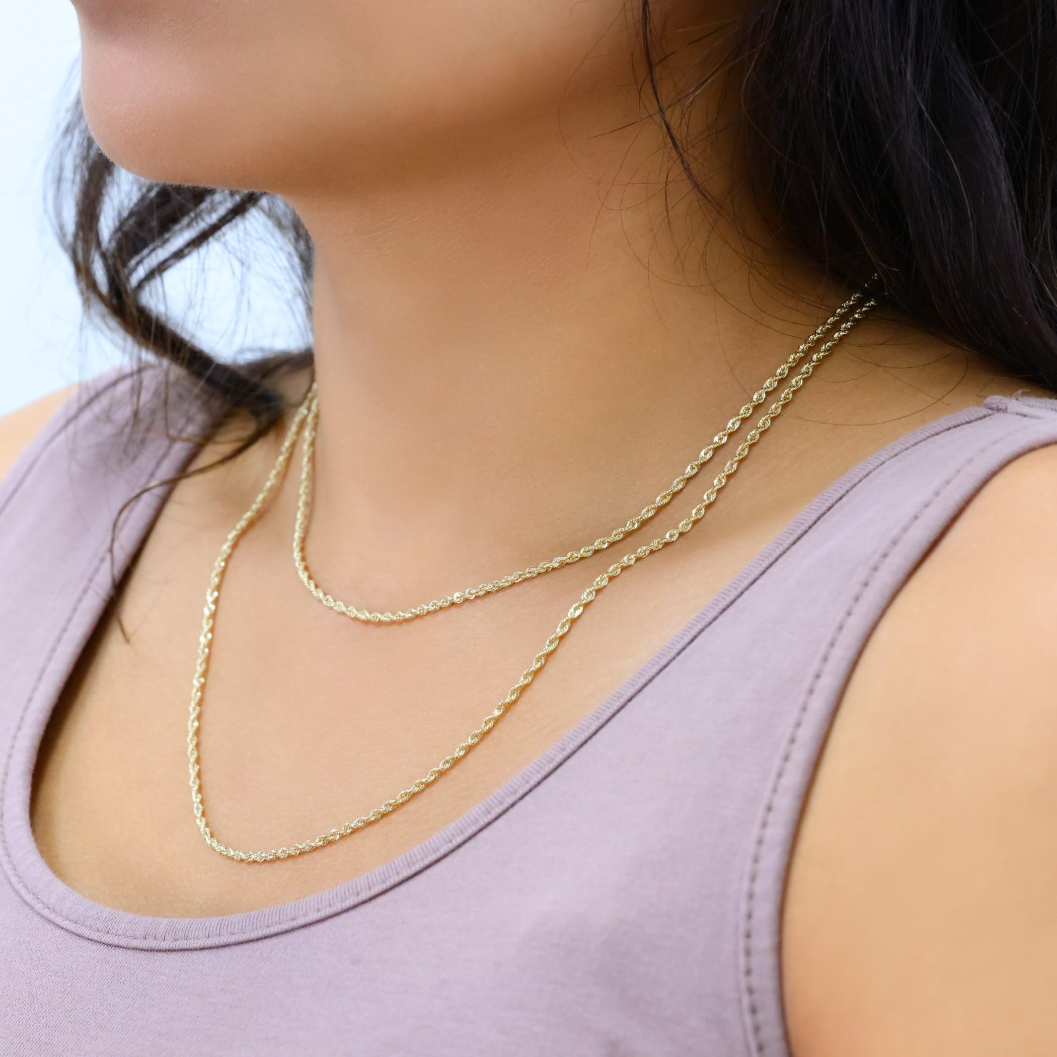 10K Real Yellow Gold 2mm Rope Chain Necklace - Diamond Cut Lightweight Italian Jewelry for Men & Women (16