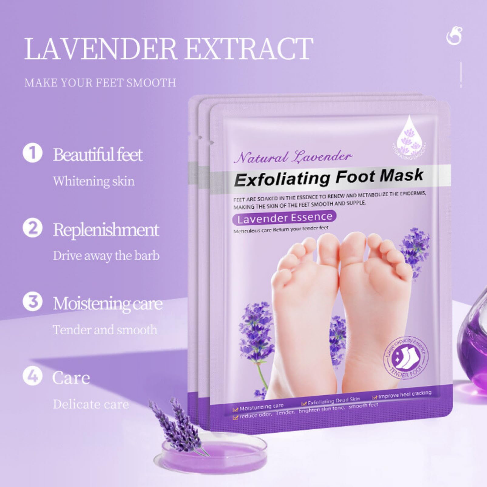 3 Pairs Lavender Foot Peel Mask for Hard Skin - Moisturizing & Exfoliating Foot Mask Socks - Nourishes & Softens Feet - Perfect for Pedicures, Spa Days & At-Home Foot Care