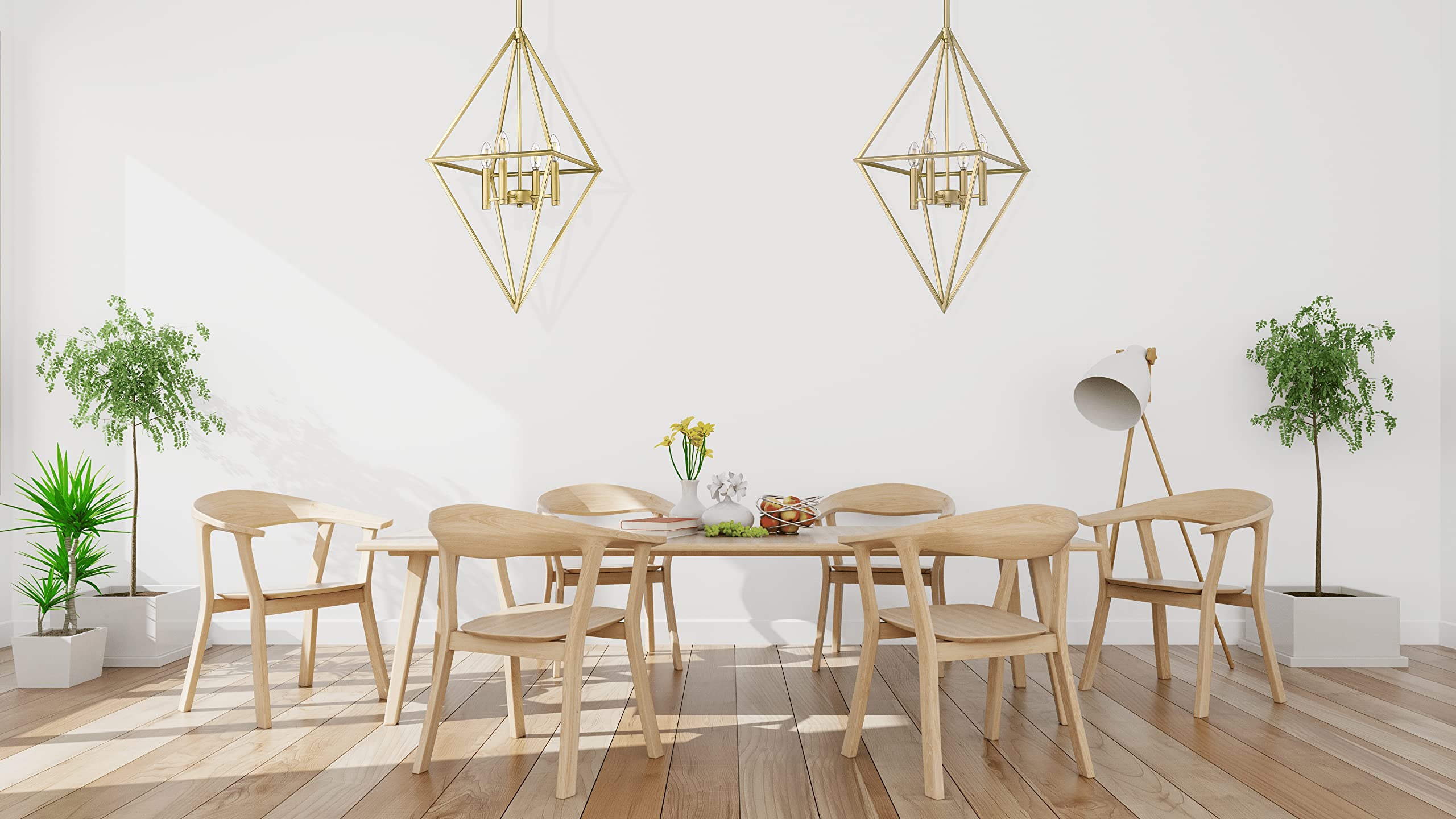 Modern Geometric Triangle Gold Pendant Light - 4-Light Farmhouse Ceiling Fixture for Kitchen Island, Dining Room, Living Room & Bedroom - Perfect for Farmhouse, Industrial & Contemporary Home Decor