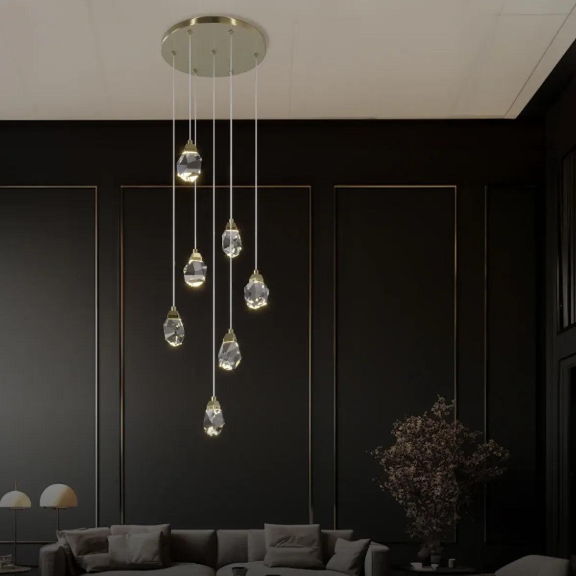 Elegant Water Drop Glass Gold Pendant Light - Modern Crystal Chandelier for Dining Room, Bedroom & Living Room Decor