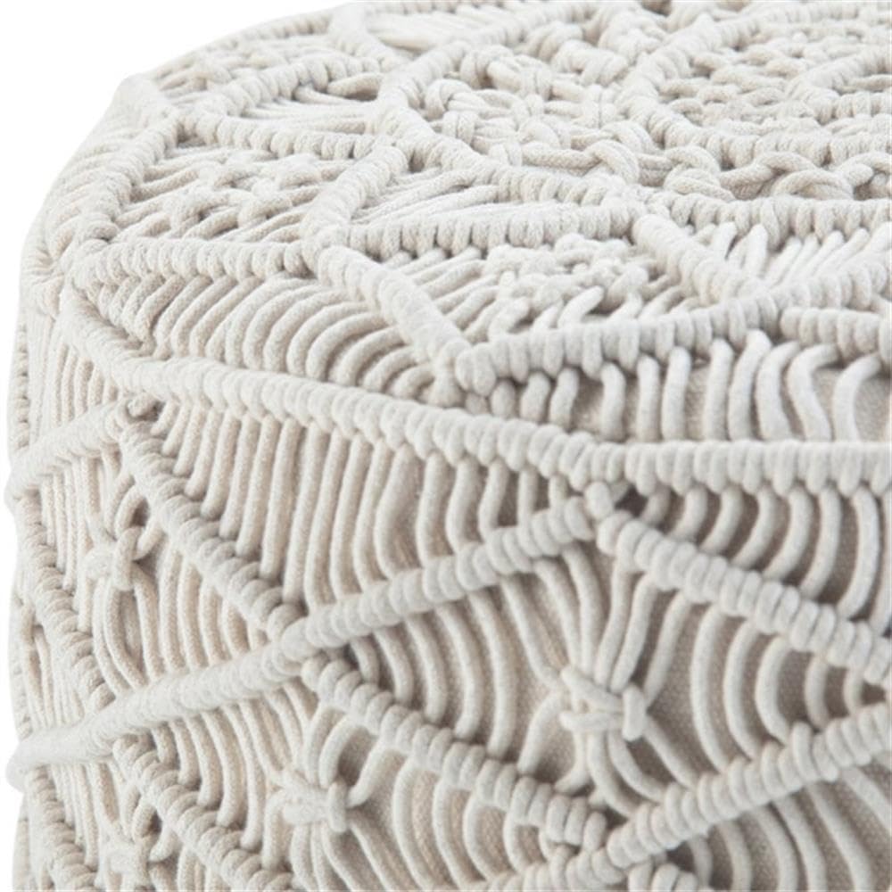 Trent Home Boho Round Macrame Pouf - Natural Cotton Ottoman for Living Room, Bedroom & Boho Decor | Handmade Footstool, Floor Seating & Cozy Home Accent