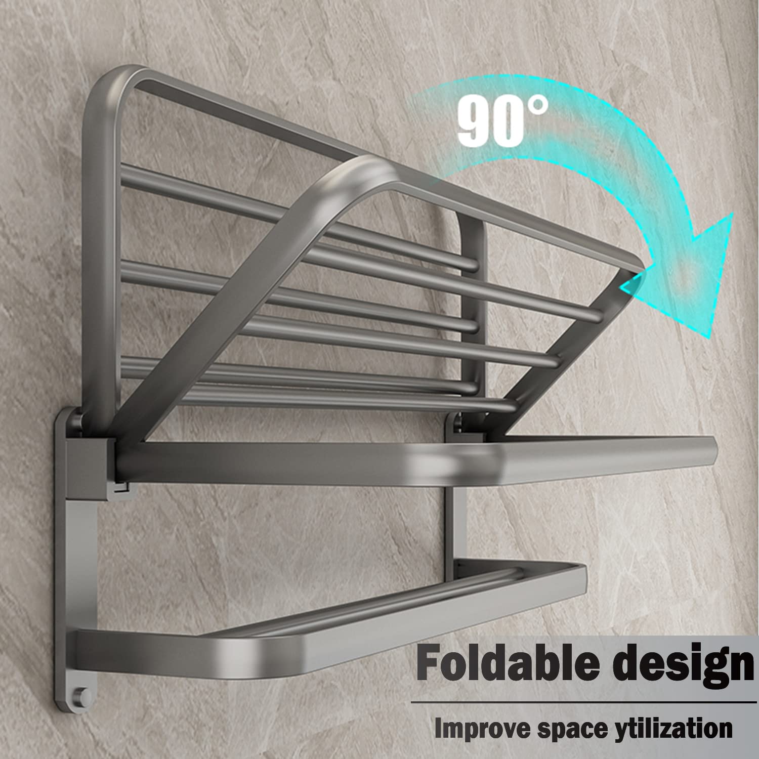 BOZWELL 20-Inch Modern Gray Bathroom Towel Rack with 2 Bars & Shelf - Space-Saving Wall Mounted Towel Holder for Bath, Kitchen, Laundry Room Organization