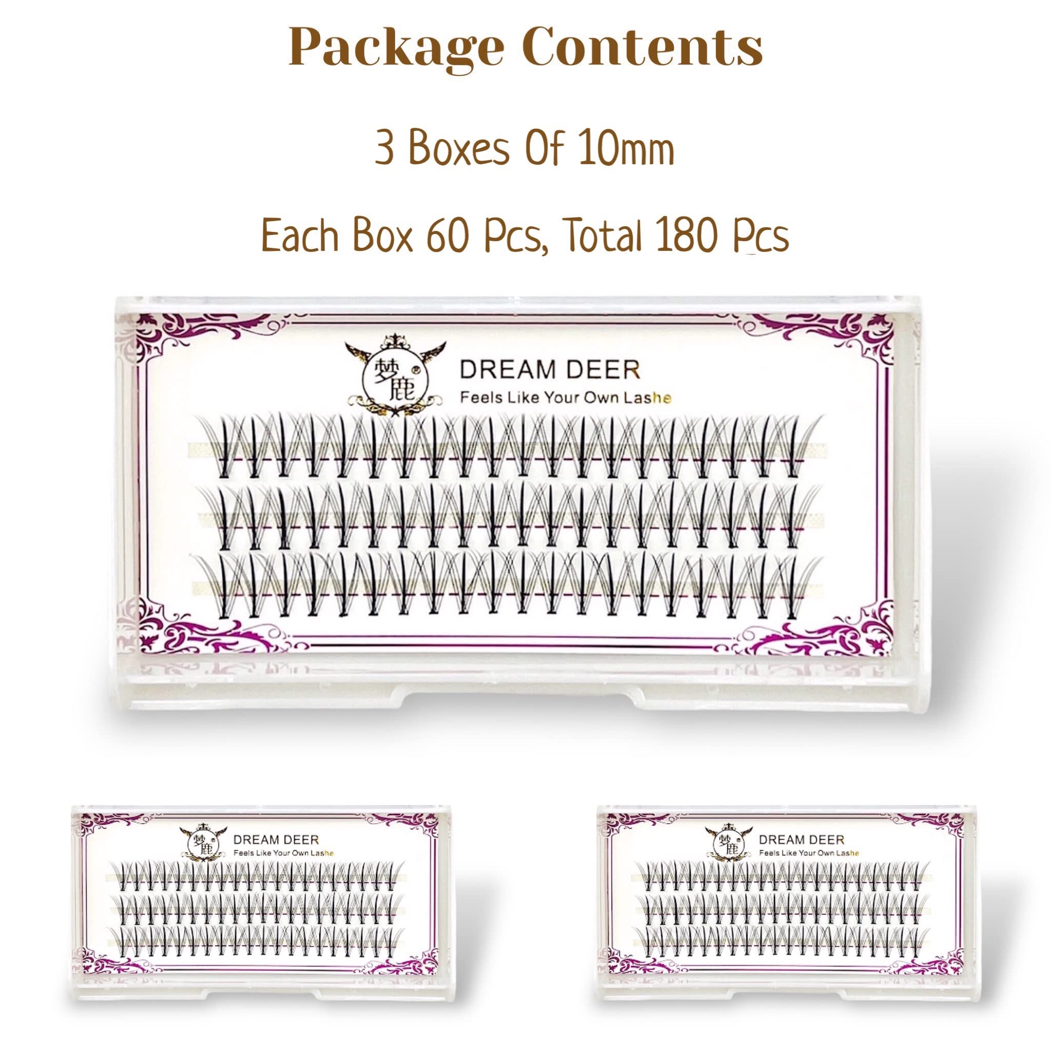 CB 3 Trays Cluster Eyelash Extensions - DIY Individual False Lashes for Home Use | Volume Eyelash Clusters, C Curl, Natural Sandwich Style (180 Pcs, 10mm) | Perfect for Bridal, Party & Everyday Glam