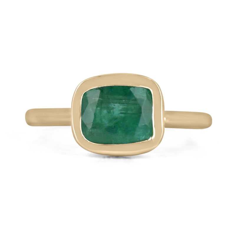 1.68ct 14K Gold Dark Green Cushion Cut Emerald Solitaire Ring for Women - Open Back Right Hand Engagement Ring, Wedding Band, Anniversary Gift for Her
