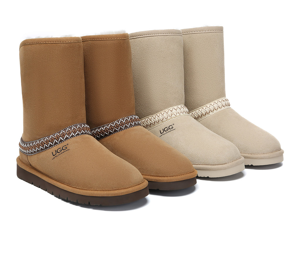 Australian Shepherd UGG Boots - Genuine Sheepskin Wool Knitted Winter Boots for Women | Cozy Indoor/Outdoor House Slippers & Casual Winter Fashion Footwear